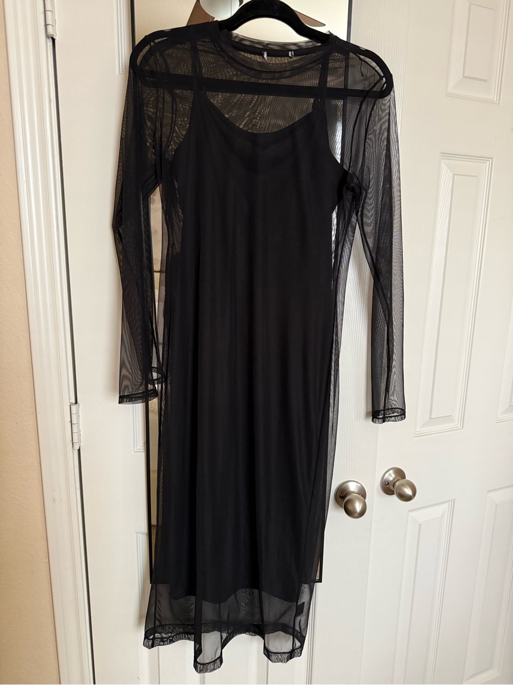 Gianni Bini Black Sheer Long-Sleeve Layered Dress
